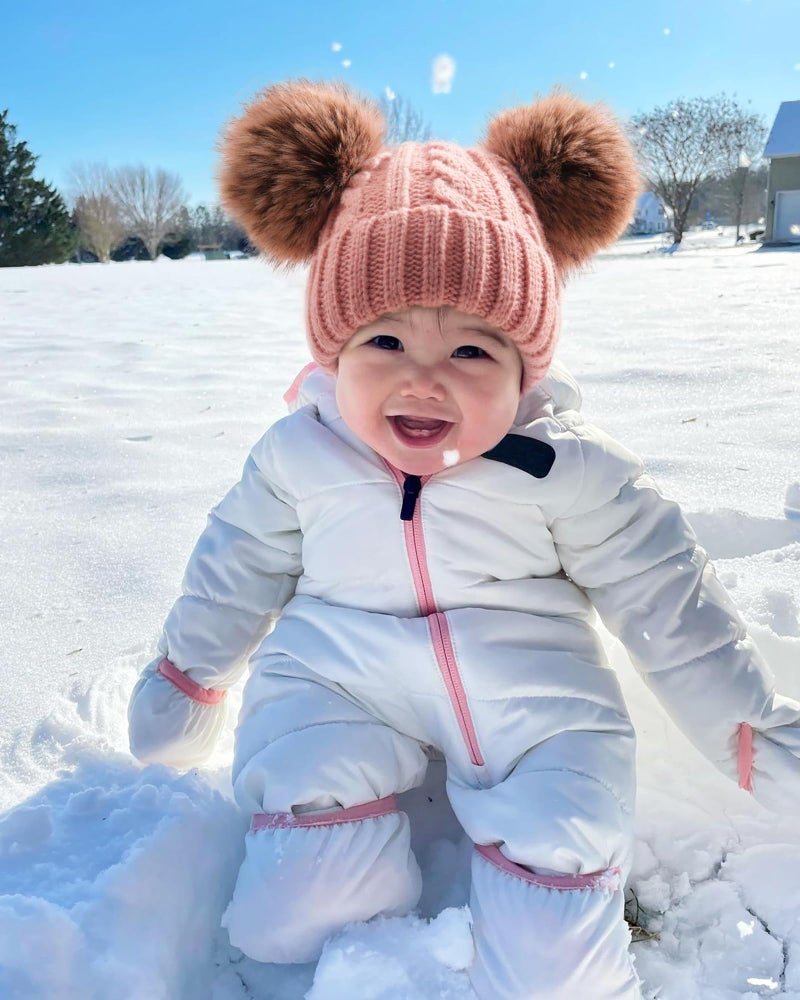 FURTALK Toddler Warm Winter Hat Kids Baby Knitted Soft Beanie with Double Faux Fur Pom Poms for Girls Boys Pink,2-6 Years - Image 4